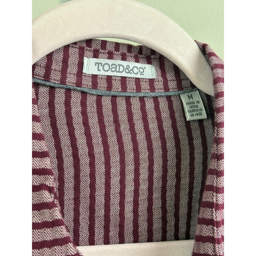Toad & Co Women's Medium Burgundy Striped Herringbone Tunic Shirt Dress Pockets - Picture 3 of 7